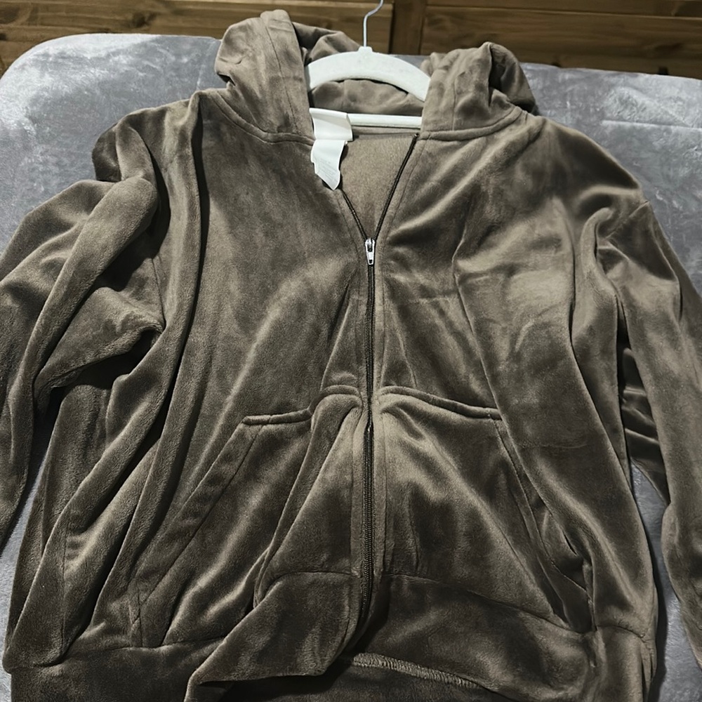 brown velvet zip up jacket